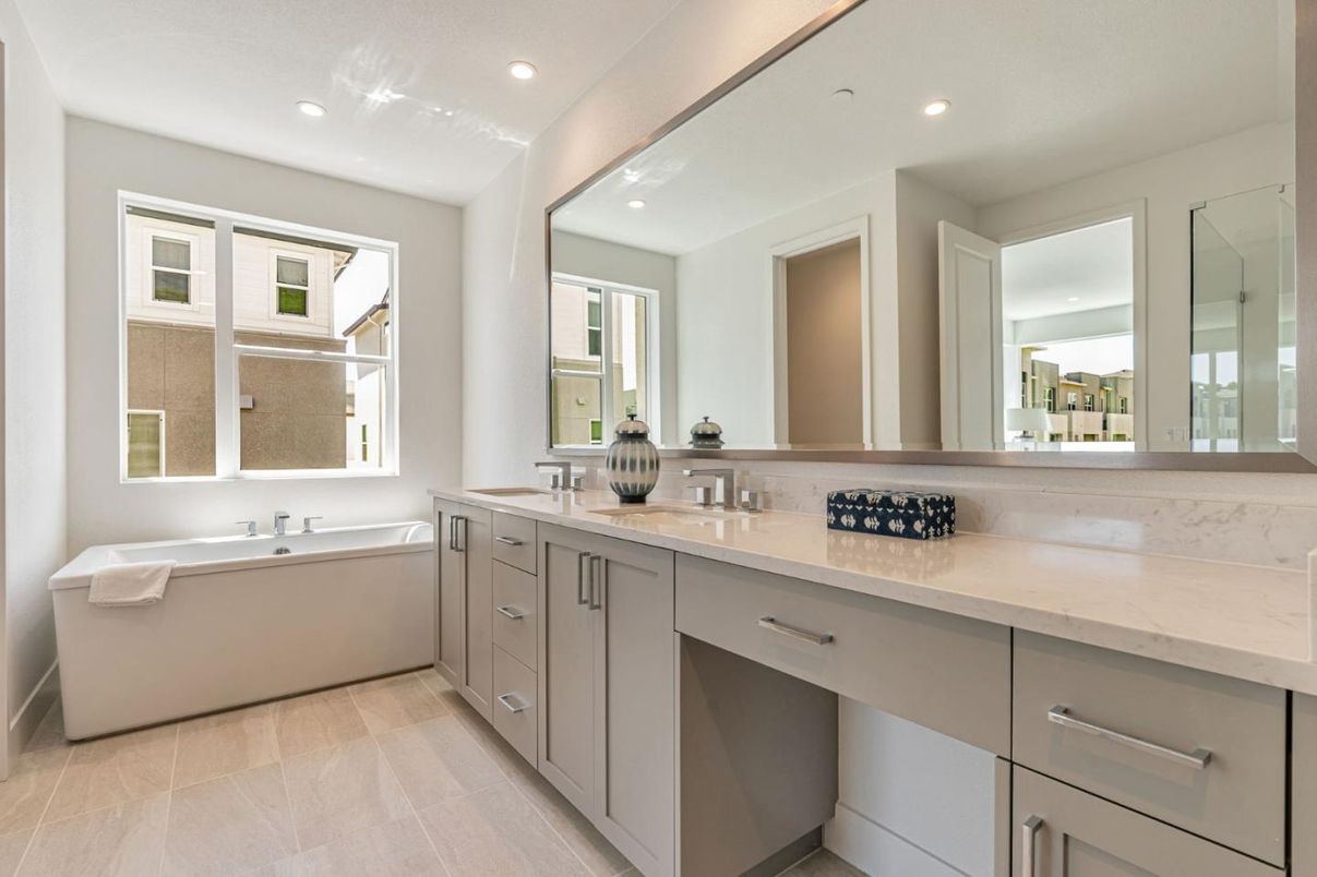 Bathroom, Dual Sink Vanities, Free Standing Baths, Interior, Recessed Lighting