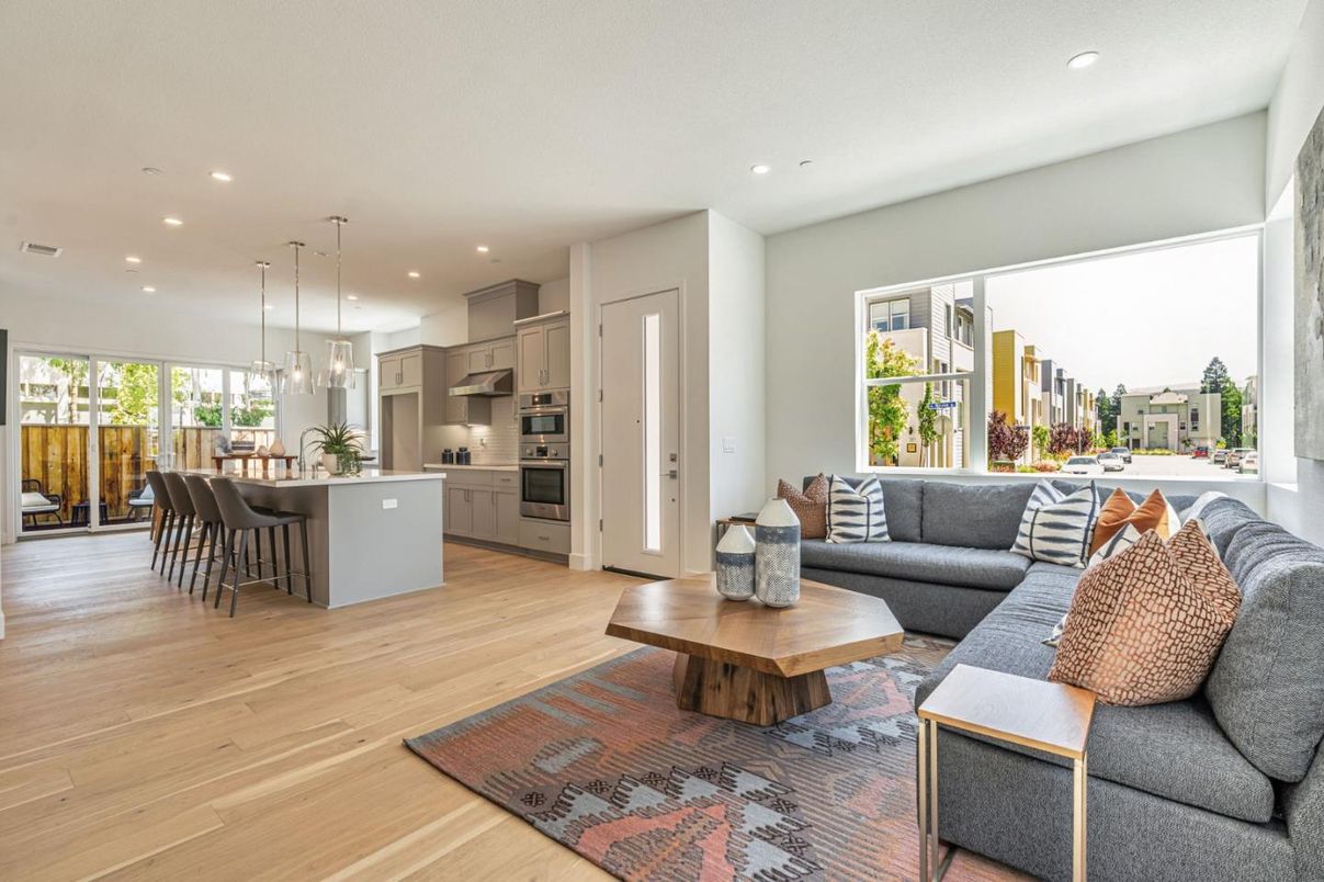 Interior, Kitchen, Living room, Pendant Lights, Recessed Lighting, Stainless Steel Appliances, Wood Texture Flooring