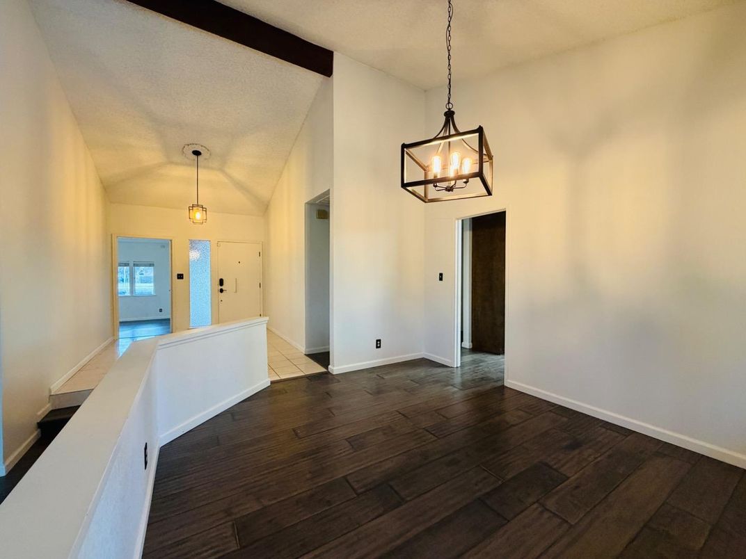 Empty room, Interior, Pendant Lights, Wood Texture Flooring