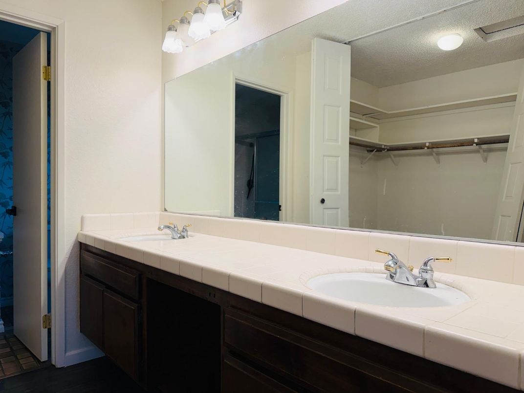 Bathroom, Dual Sink Vanities, Interior, Recessed Lighting, Tile Countertops