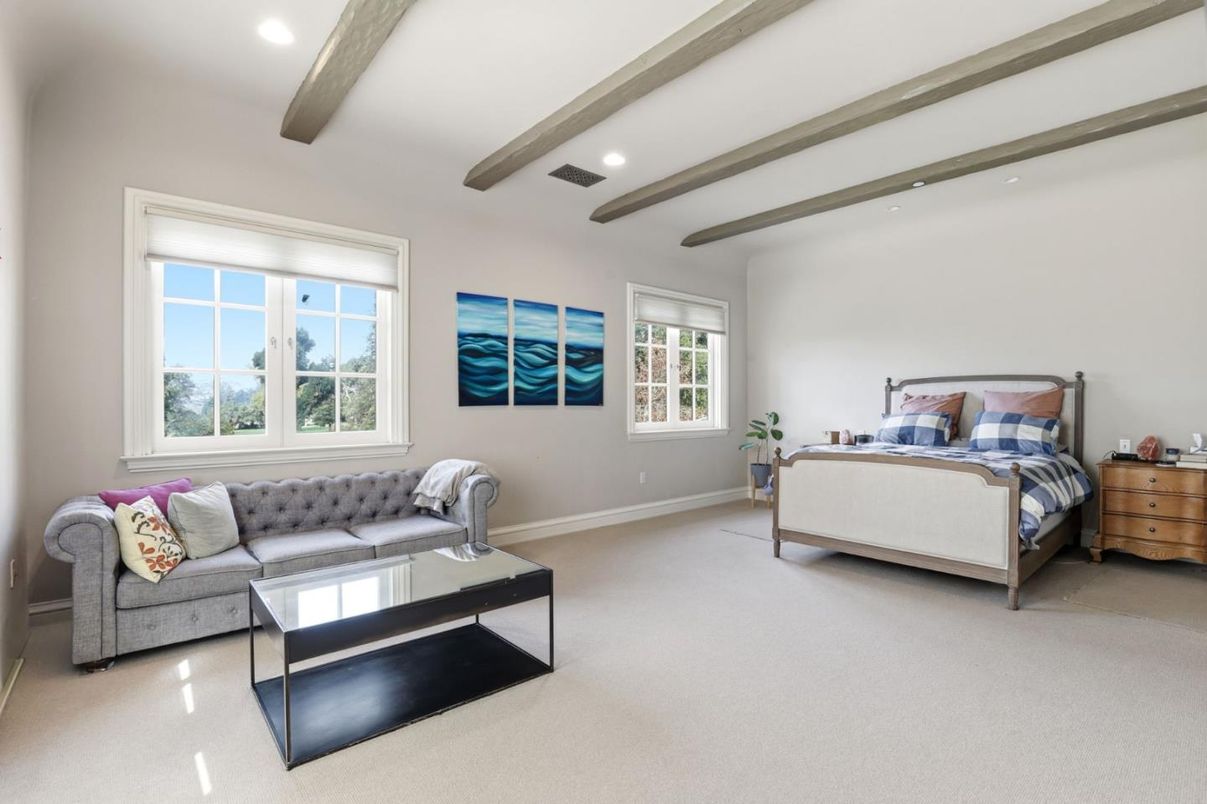 Bedroom, Interior, Recessed Lighting, Wooden Beams