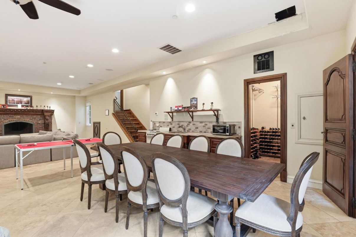Dining room, Fireplace, Interior, Recessed Lighting
