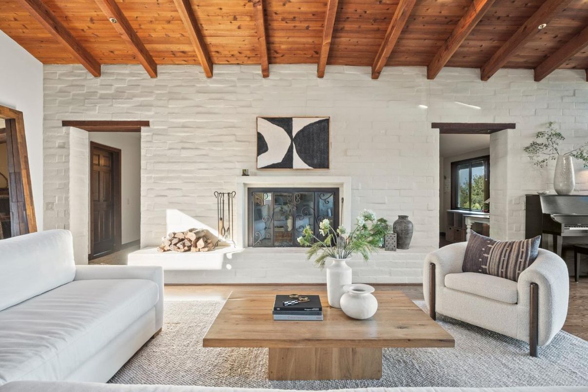 Fireplace, Interior, Living room, Piano, Stone Walls, Wooden Beams, Wooden Ceilings