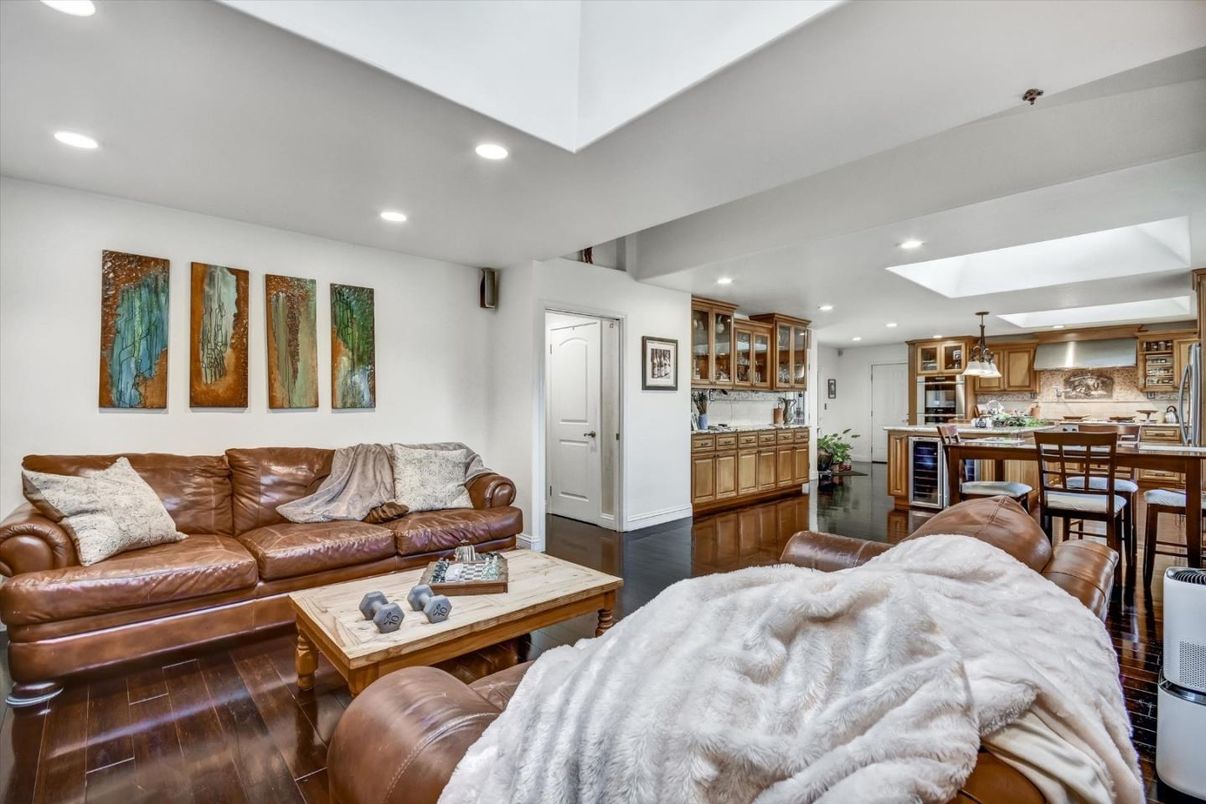 Dining room, Interior, Kitchen, Living room, Recessed Lighting, Wood Texture Flooring