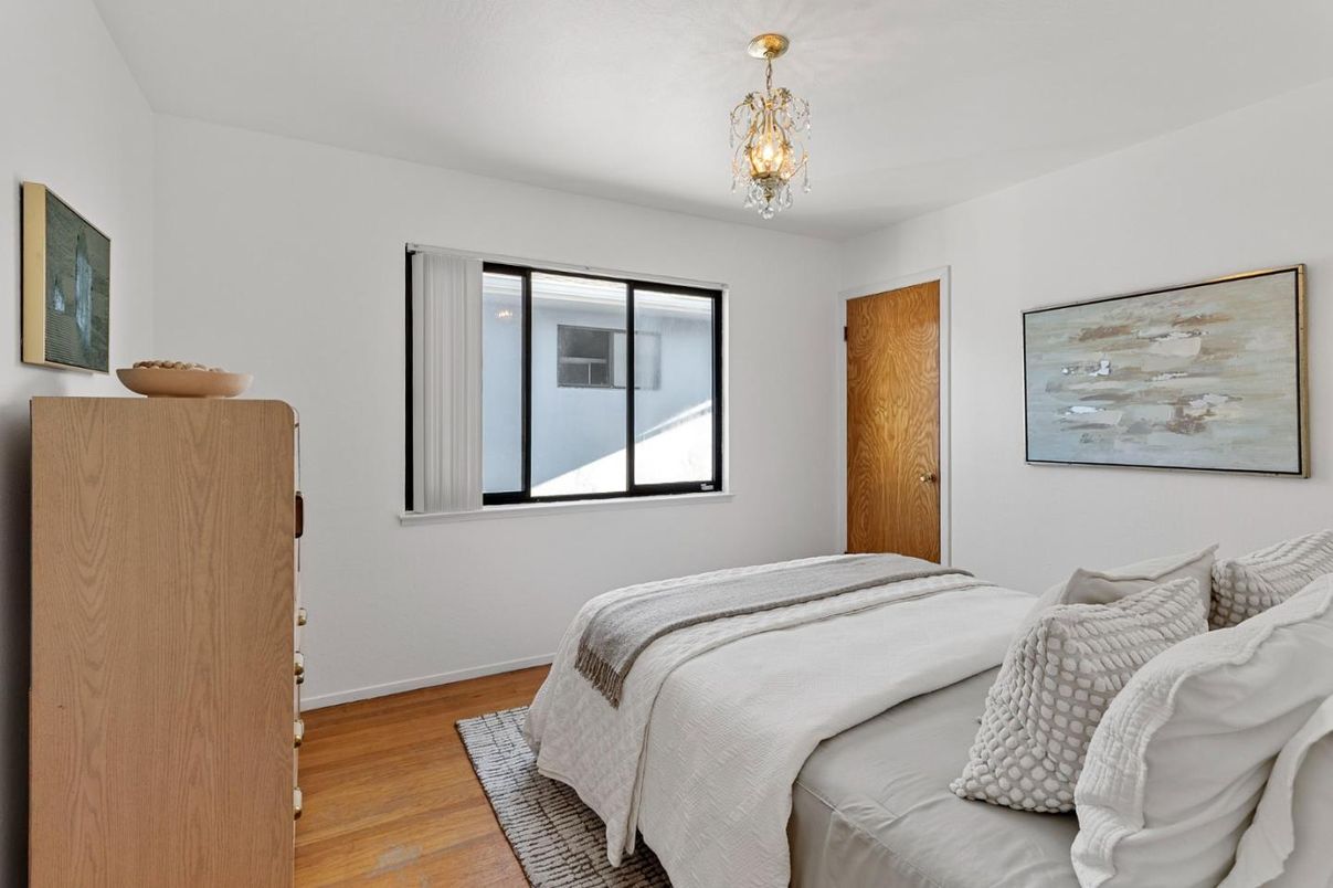 Bedroom, Chandelier, Interior, Wood Texture Flooring