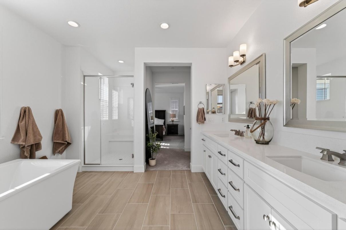 Bathroom, Dual Sink Vanities, Free Standing Baths, Glass Shower, Interior, Recessed Lighting