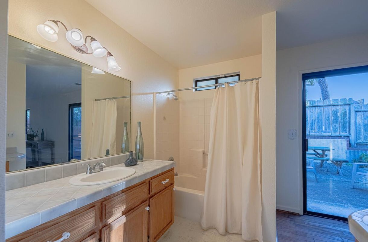 Bathroom, Interior, Tile Countertops, Wood Texture Flooring