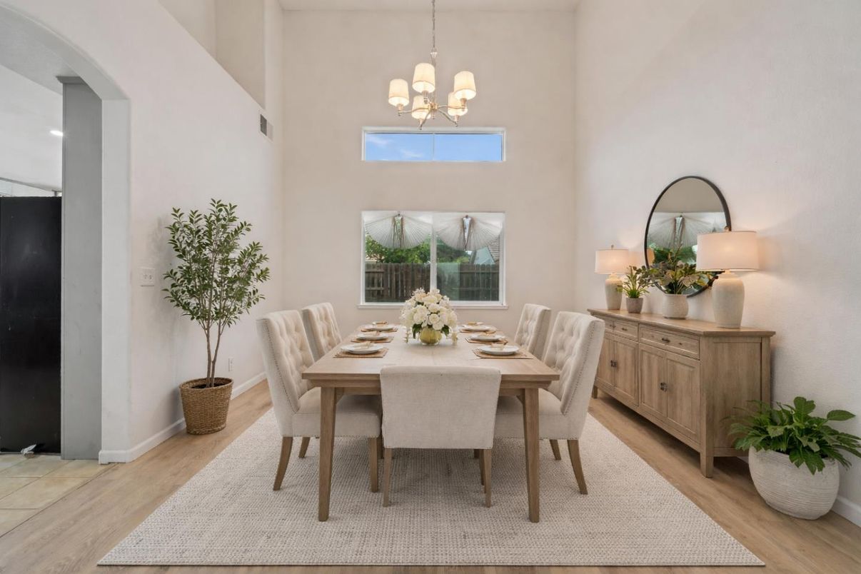 Chandelier, Dining room, Interior, Wood Texture Flooring