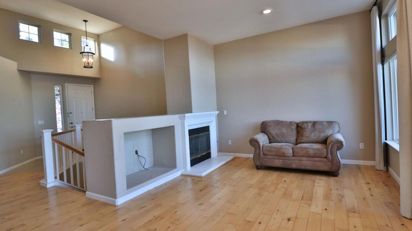 Fireplace, Interior, Pendant Lights, Recessed Lighting, Wood Texture Flooring