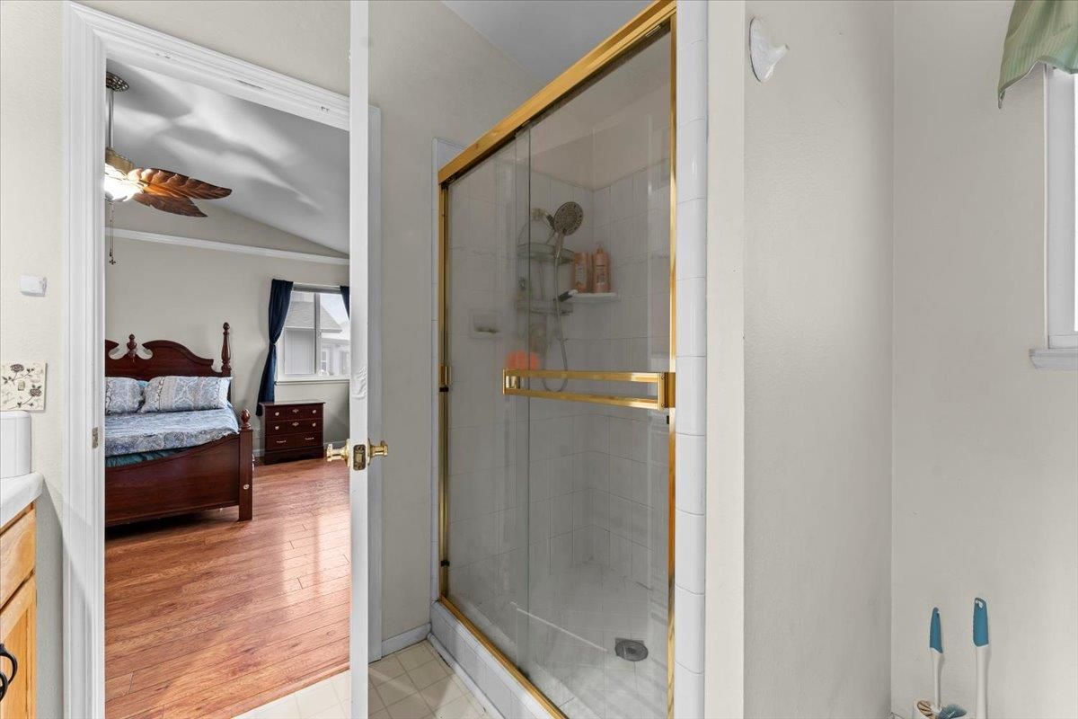 Bathroom, Bedroom, Glass Shower, Interior, Wood Texture Flooring