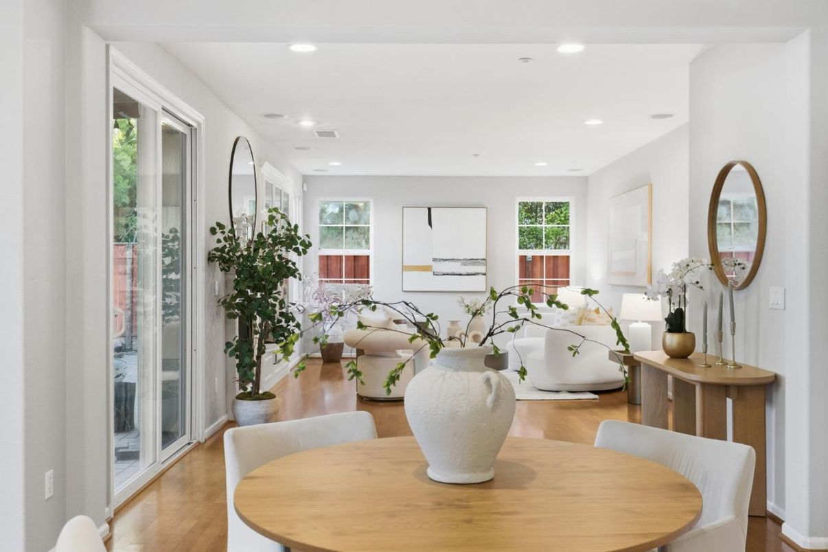 Dining room, Interior, Recessed Lighting, Wood Texture Flooring