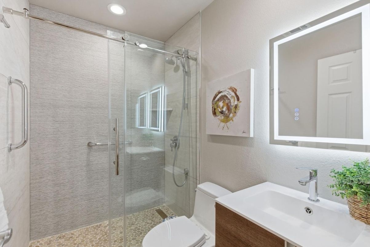 Bathroom, Glass Shower, Interior, Recessed Lighting