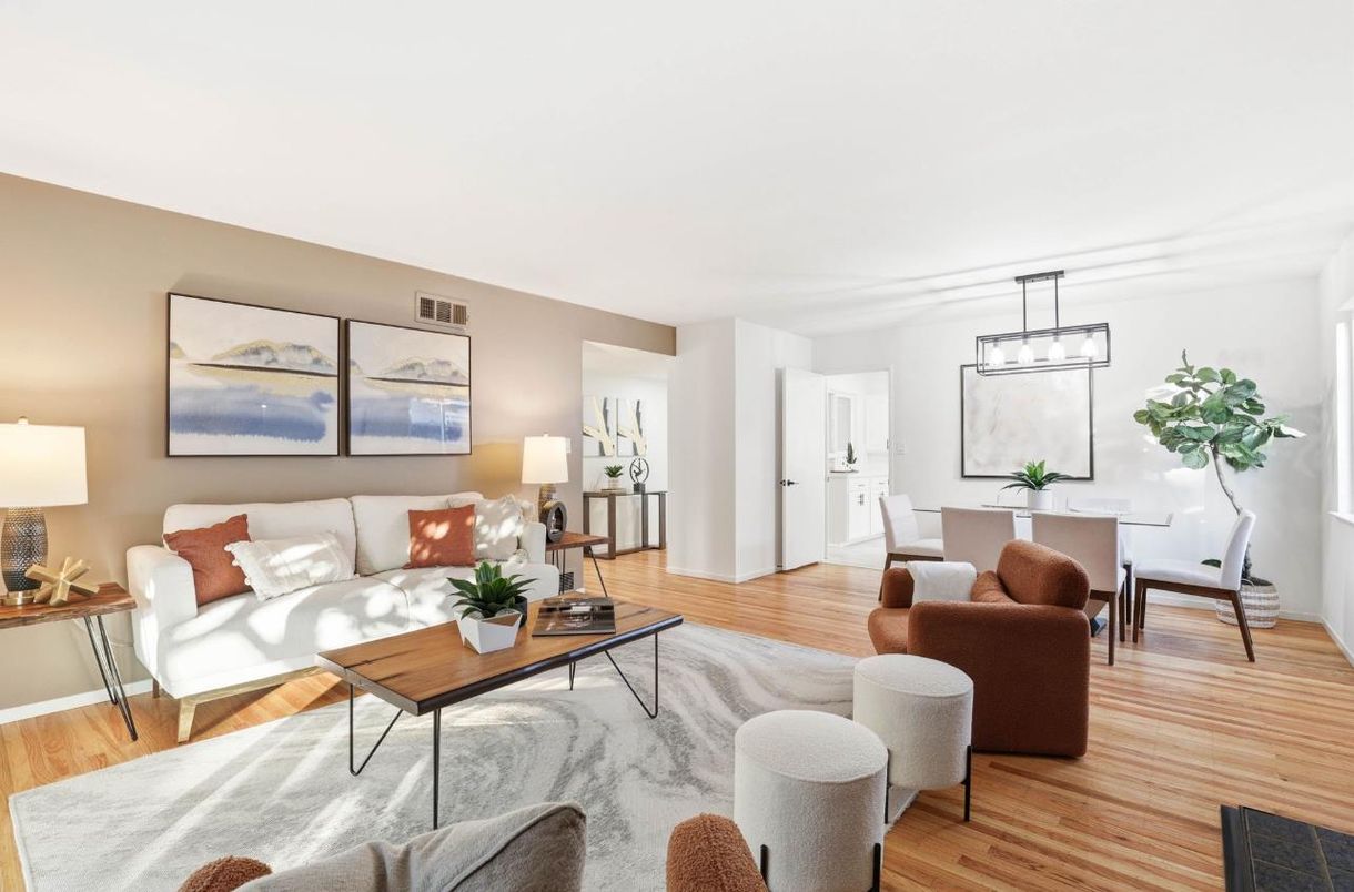 Dining room, Interior, Living room, Pendant Lights, Wood Texture Flooring