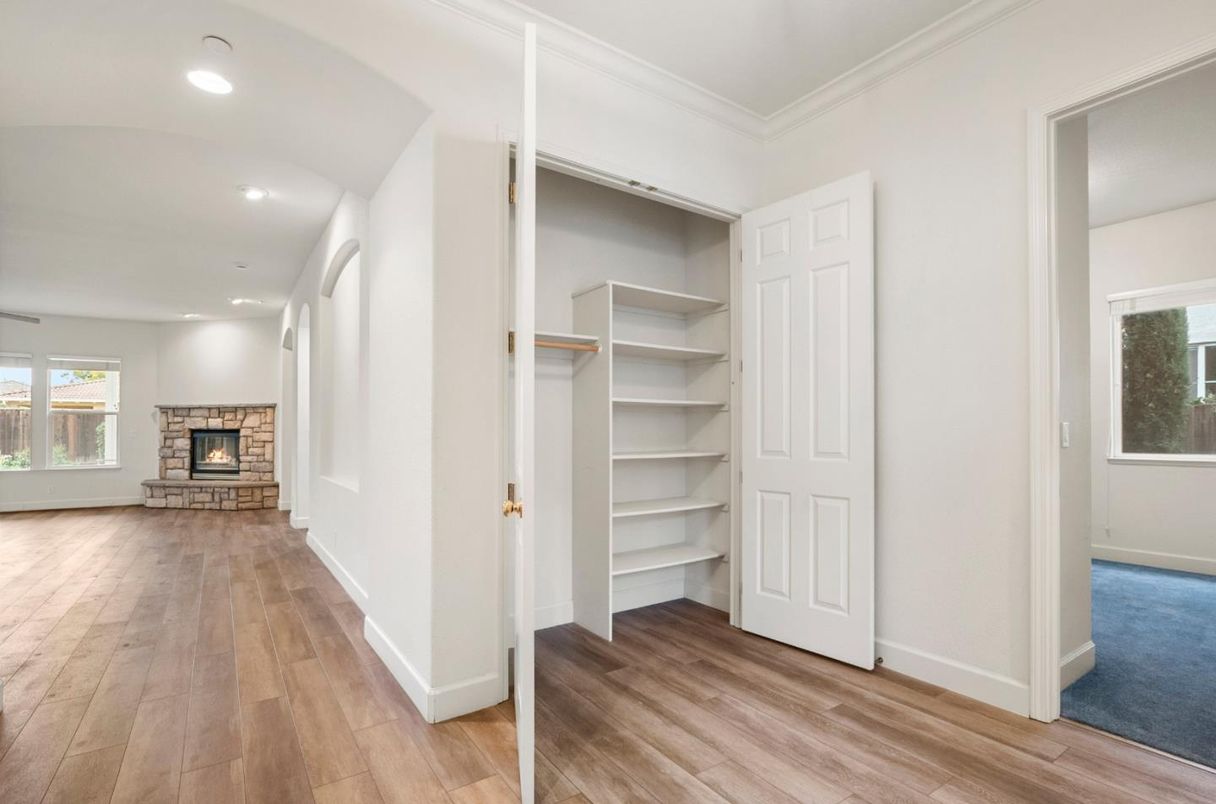 Fireplace, Interior, Recessed Lighting, Wood Texture Flooring