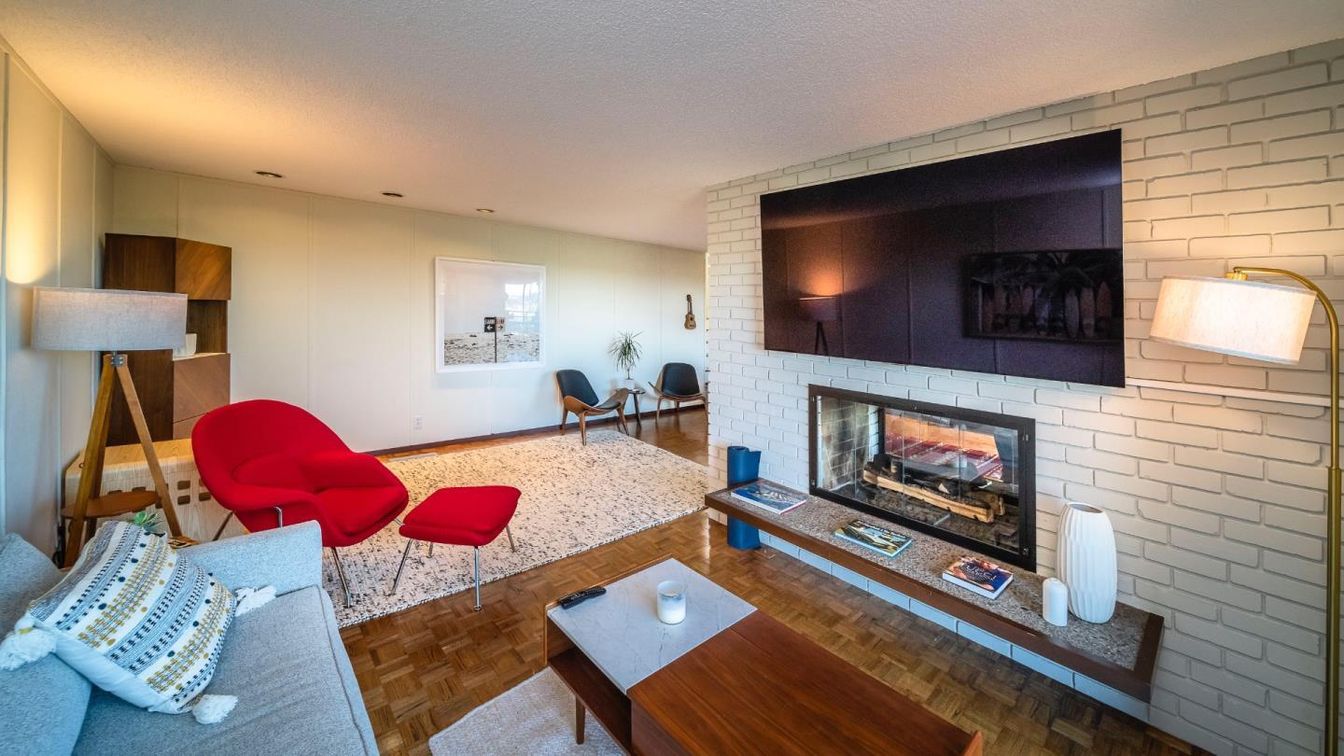 Fireplace, Interior, Living room, Stone Walls, Wood Texture Flooring