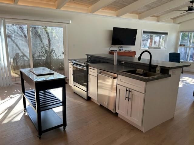 Interior, Kitchen, Stainless Steel Appliances, Wooden Ceilings, Wood Texture Flooring