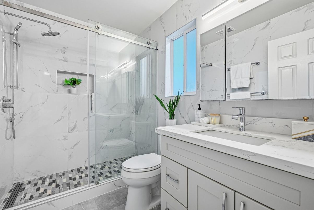 Bathroom, Glass Shower, Interior, Marble Walls