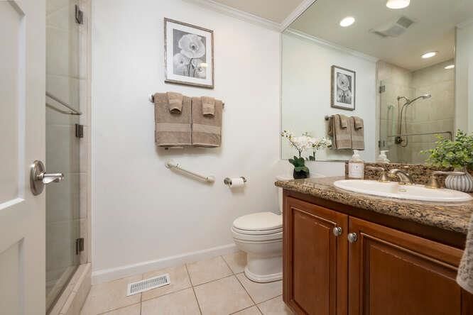 Bathroom, Glass Shower, Interior, Recessed Lighting