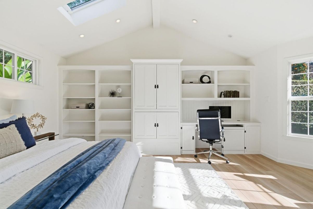 Bedroom, Home Office, Interior, Recessed Lighting, Wood Texture Flooring