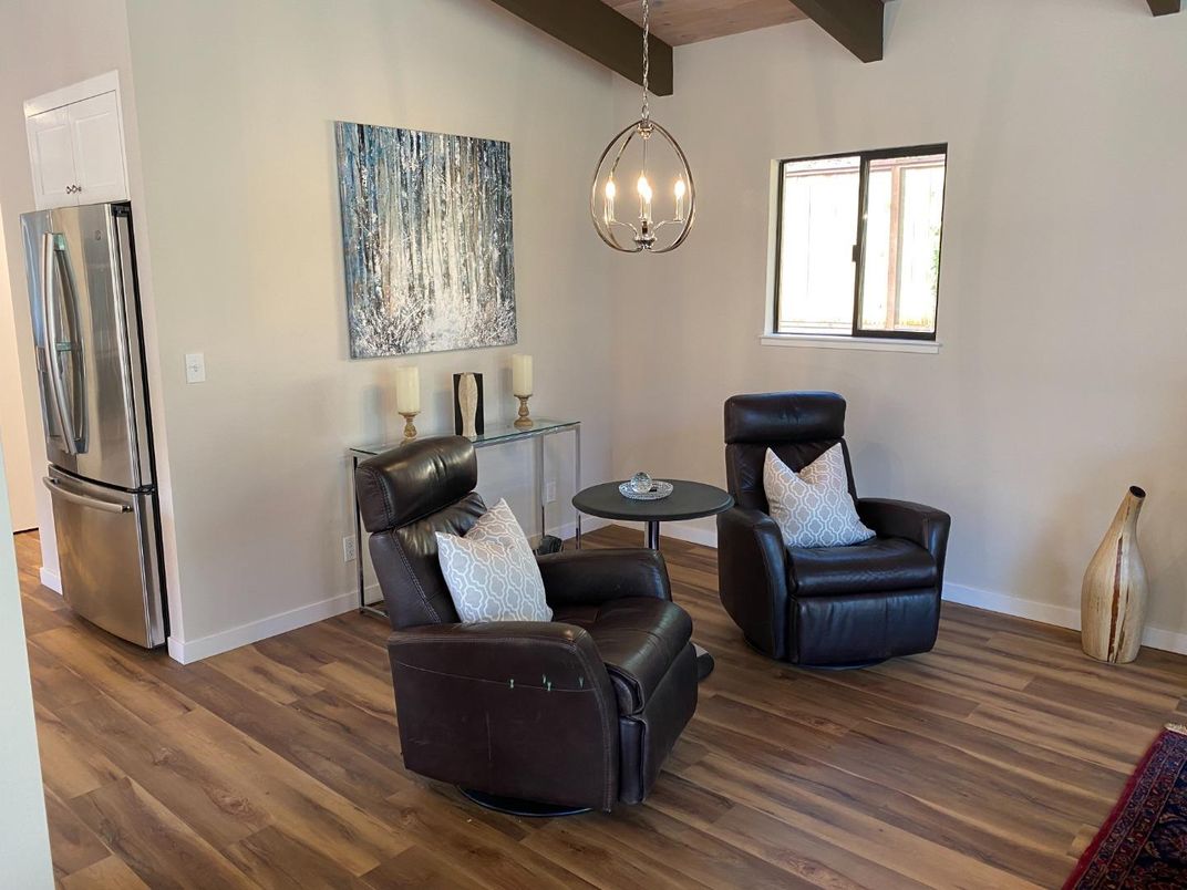 Interior, Pendant Lights, Stainless Steel Appliances, Wooden Beams, Wood Texture Flooring