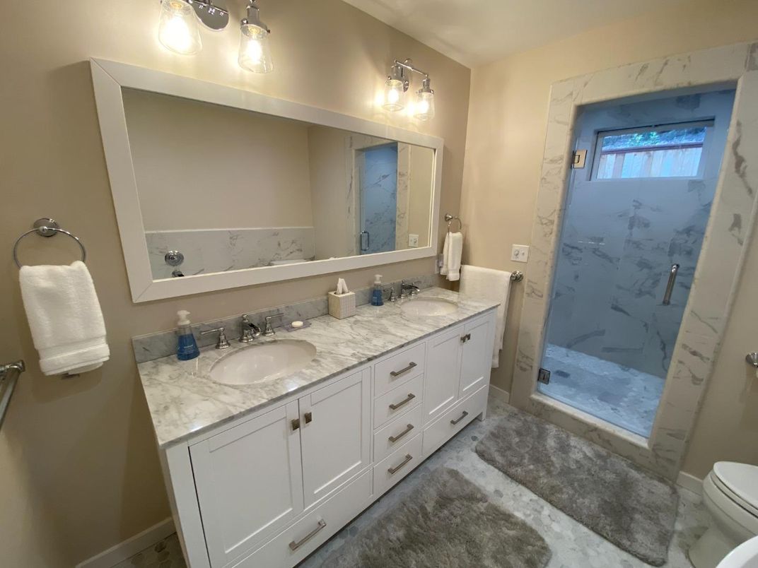 Bathroom, Dual Sink Vanities, Interior, Marble Walls
