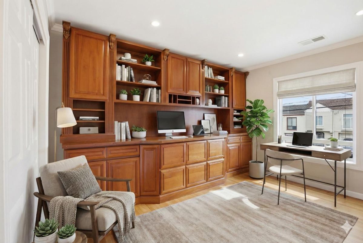 Home Office, Interior, Recessed Lighting, Wood Texture Flooring