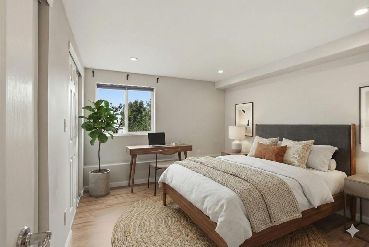 Bedroom, Home Office, Interior, Recessed Lighting, Wood Texture Flooring