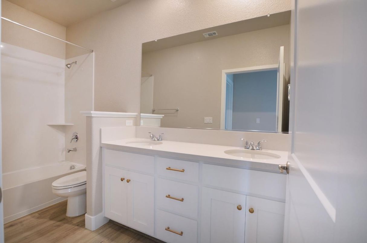 Bathroom, Dual Sink Vanities, Interior, Wood Texture Flooring