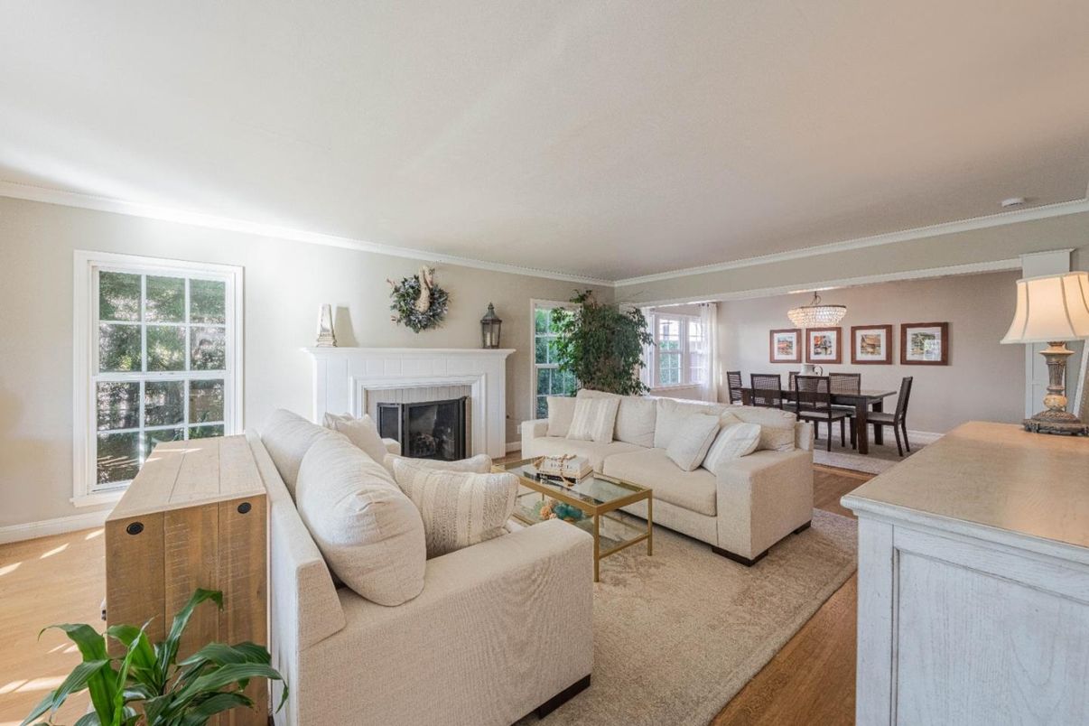 Dining room, Fireplace, Interior, Living room, Wood Texture Flooring