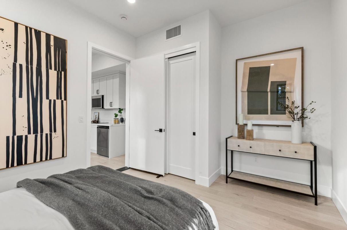 Bedroom, Interior, Recessed Lighting, Wood Texture Flooring