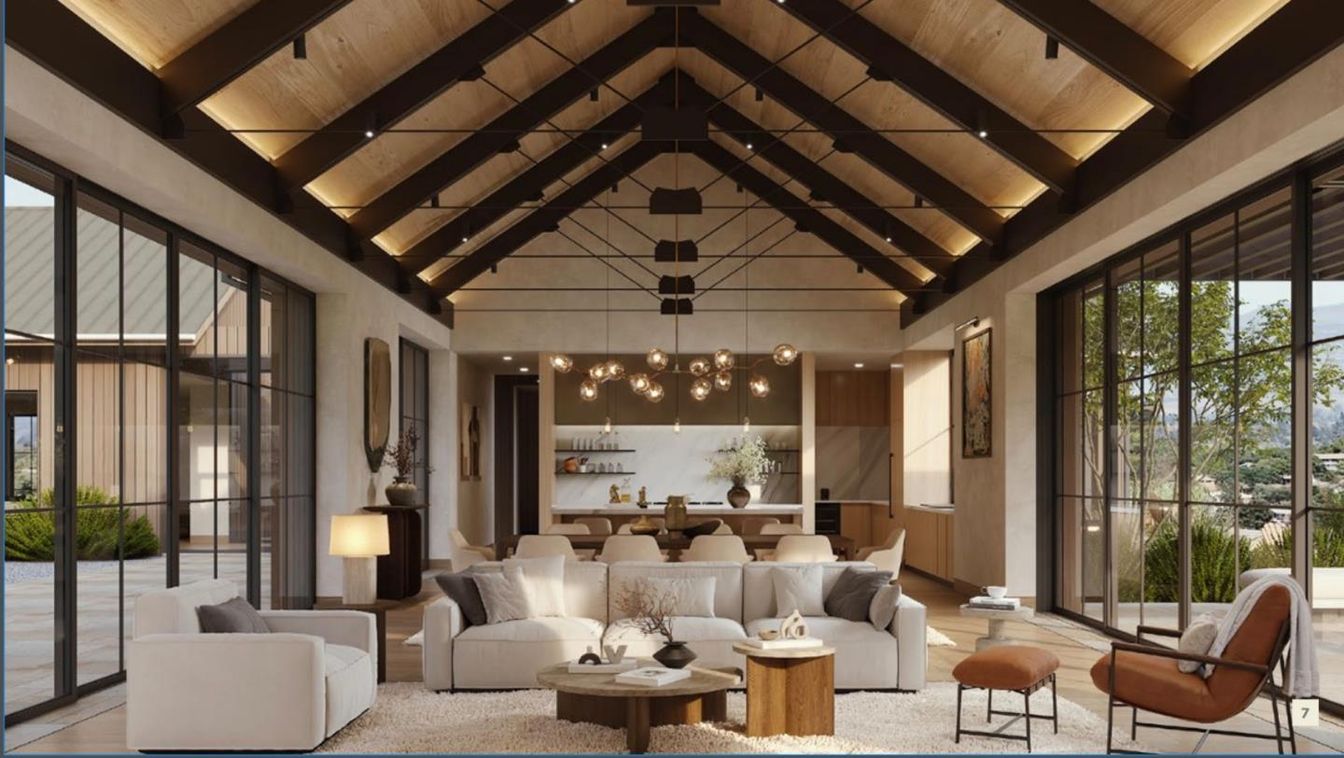 Dining room, Interior, Living room, Pendant Lights, Wooden Beams, Wooden Ceilings