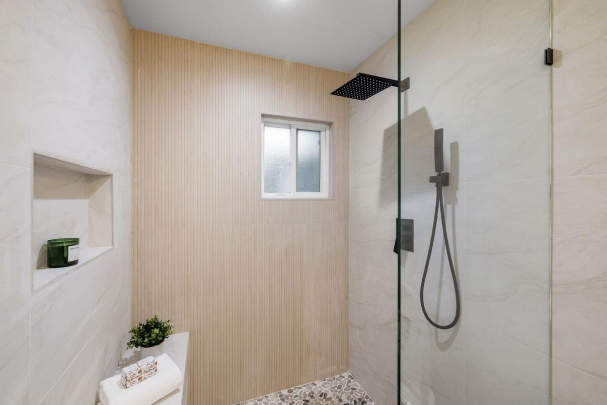 Bathroom, Glass Shower, Interior, Recessed Lighting