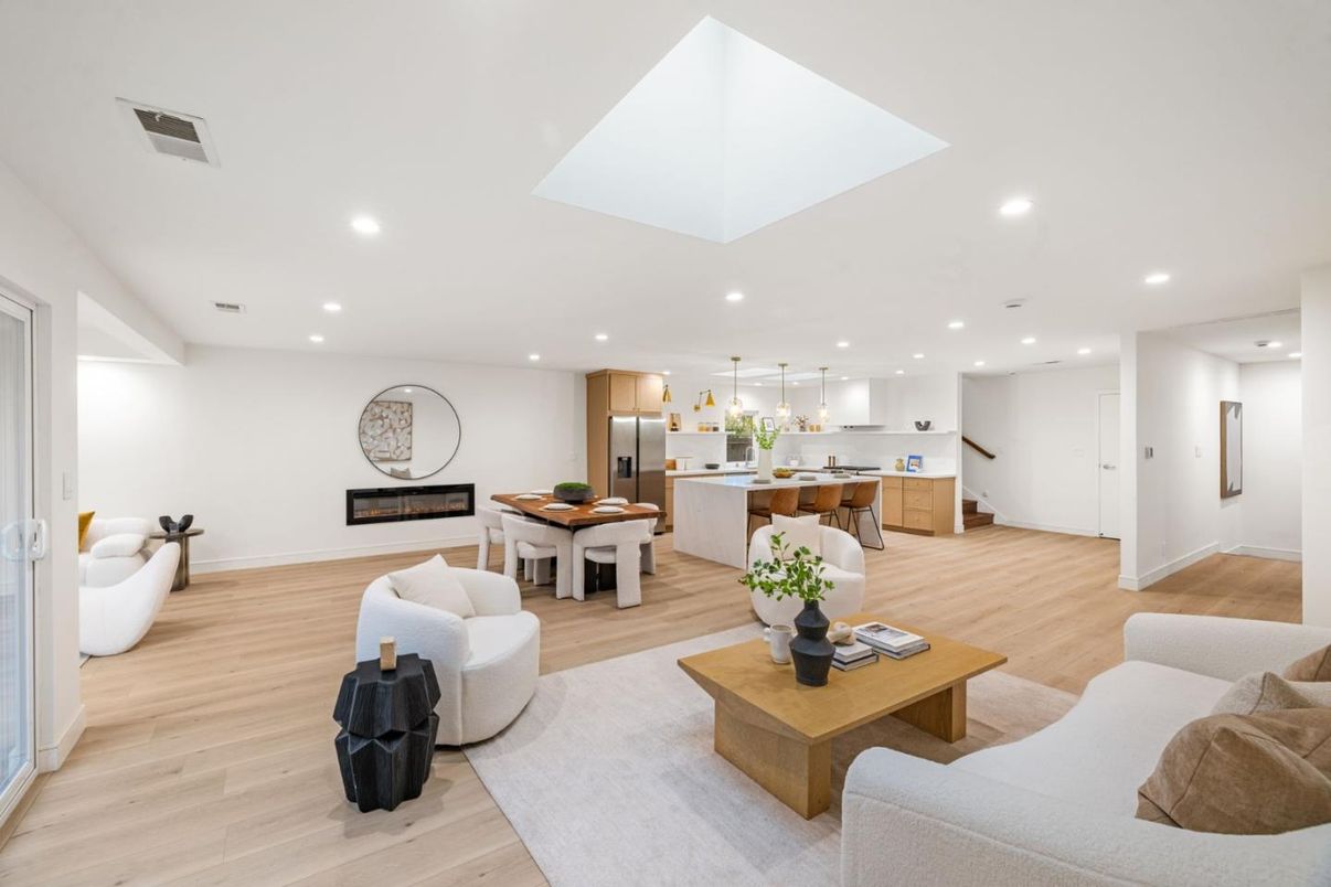 Interior, Kitchen, Living room, Pendant Lights, Recessed Lighting, Wood Texture Flooring