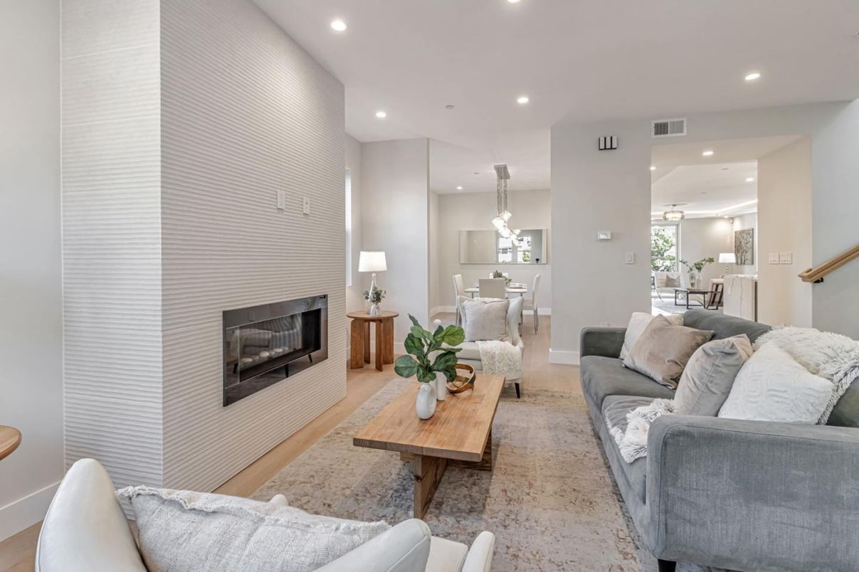 Dining room, Fireplace, Interior, Living room, Pendant Lights, Recessed Lighting