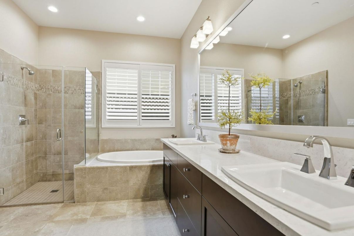 Bathroom, Dual Sink Vanities, Glass Shower, Interior, Recessed Lighting