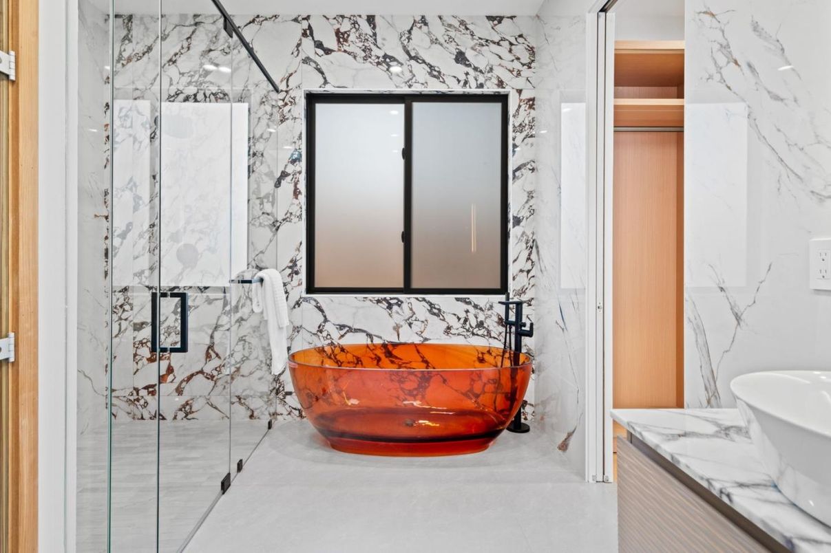 Bathroom, Glass Shower, Interior, Marble Walls