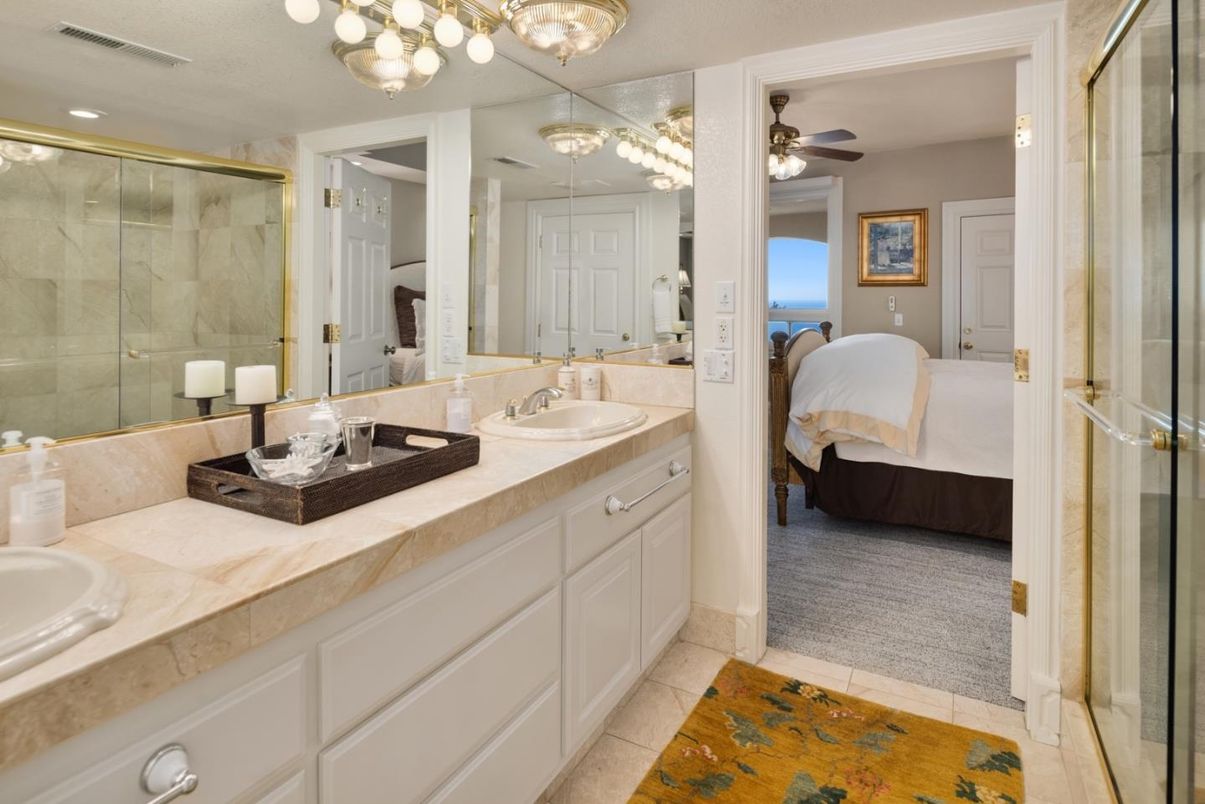 Bathroom, Bedroom, Dual Sink Vanities, Glass Shower, Interior, Recessed Lighting, Water