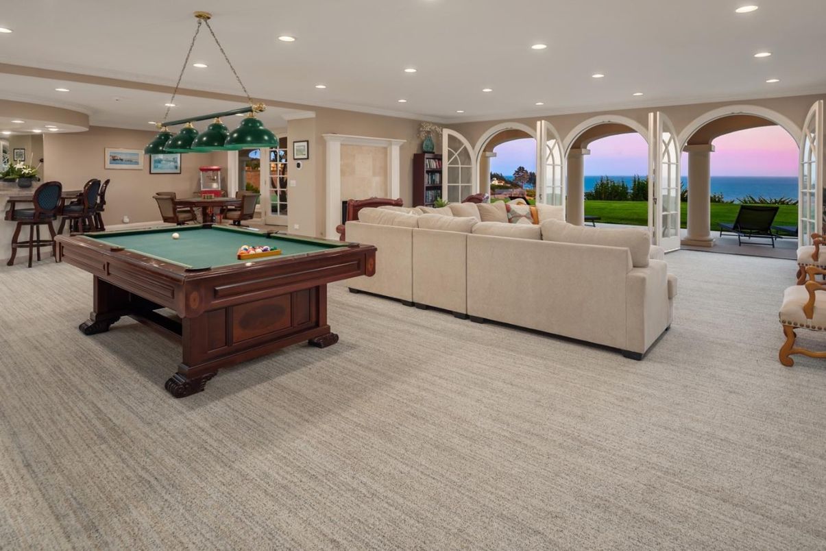 Billiard Table, Chandelier, Dining room, Game Room, Interior, Living room, Pendant Lights, Recessed Lighting, Water