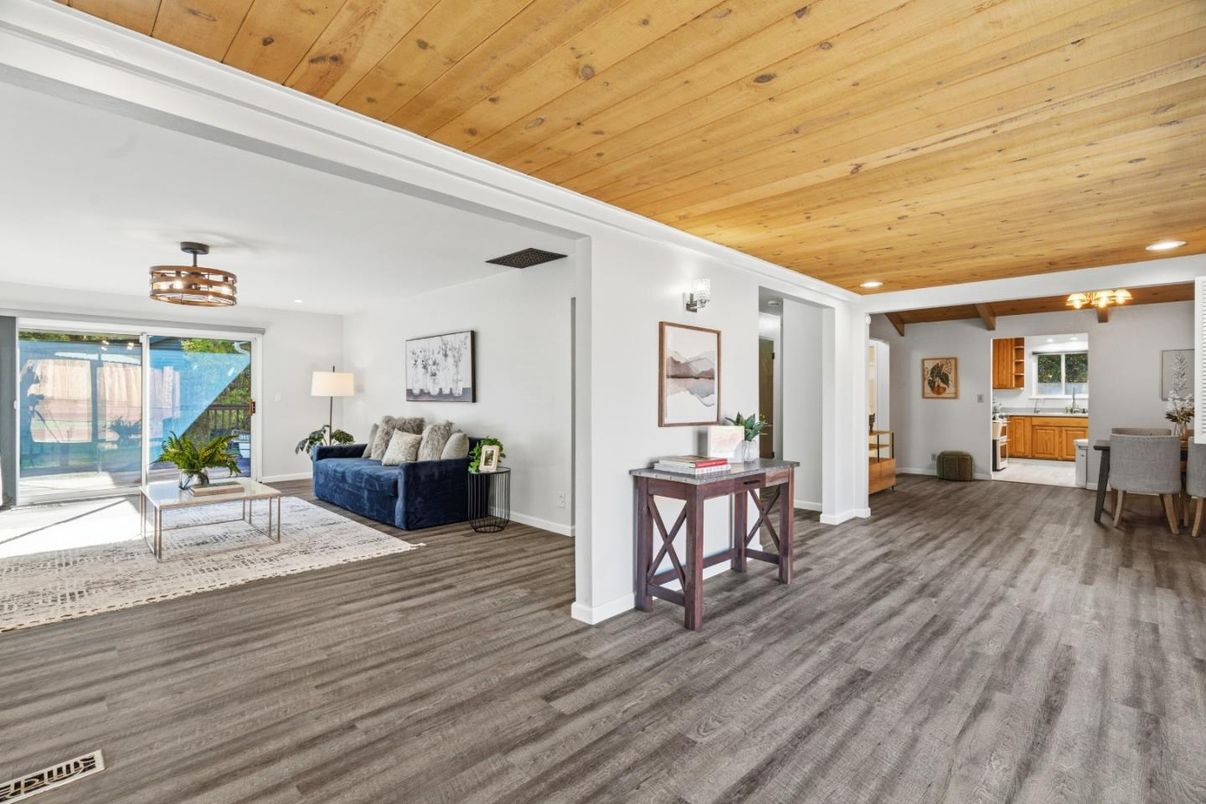 Interior, Living room, Recessed Lighting, Wooden Ceilings, Wood Texture Flooring