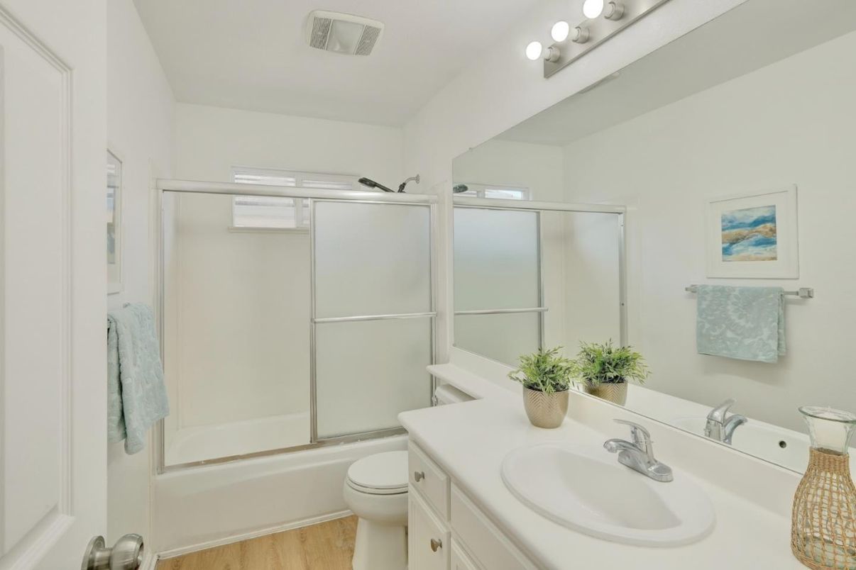 Bathroom, Glass Shower, Interior, Wood Texture Flooring