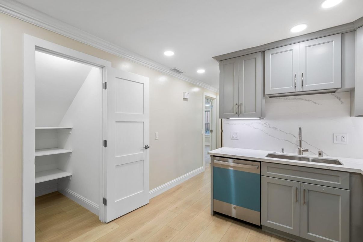 Interior, Kitchen, Recessed Lighting, Wood Texture Flooring