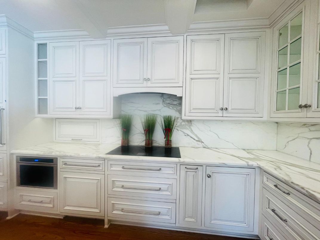 Interior, Kitchen, Marble Walls, Wood Texture Flooring