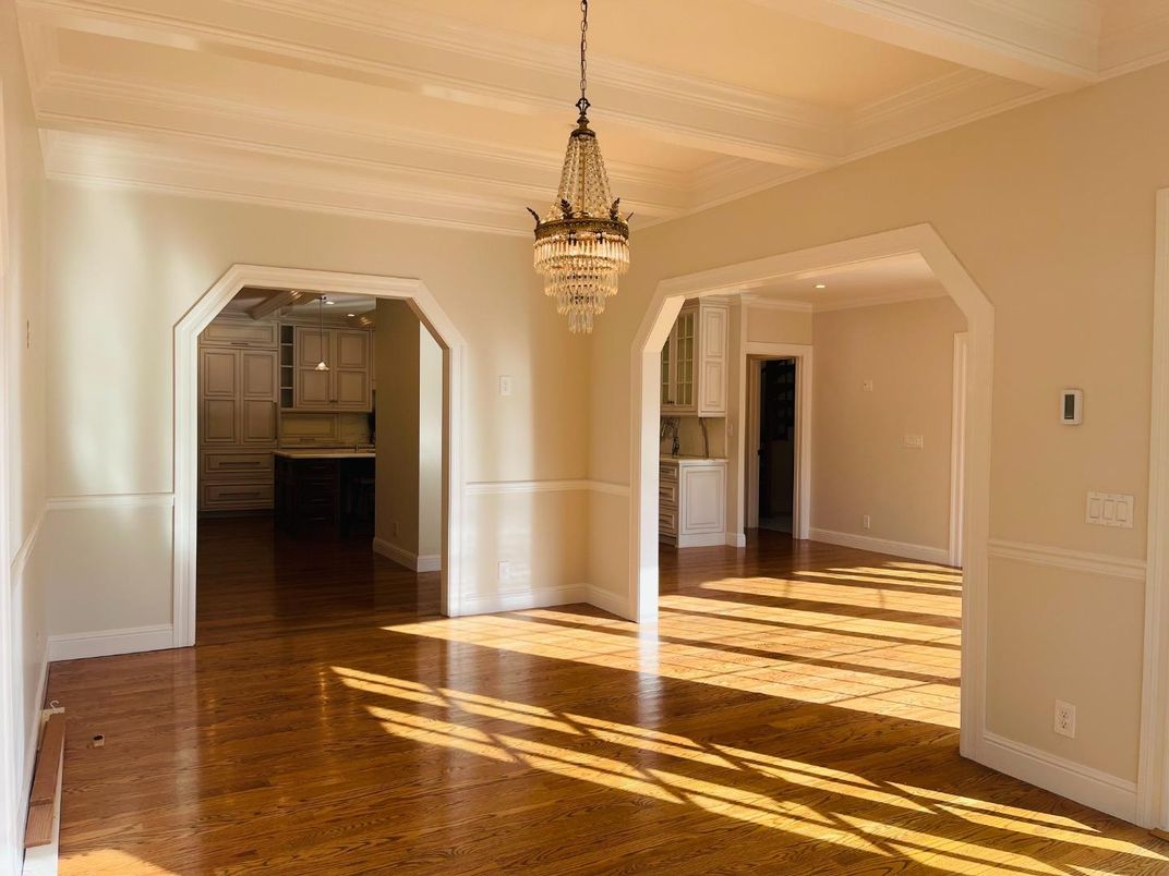 Chandelier, Empty room, Interior, Wood Texture Flooring