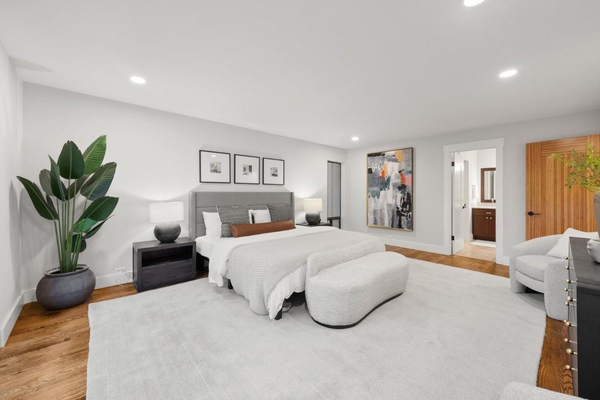 Bedroom, Interior, Recessed Lighting, Wood Texture Flooring