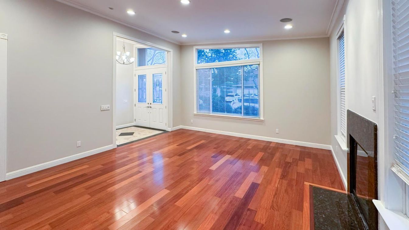 Empty room, Fireplace, Interior, Recessed Lighting, Wood Texture Flooring