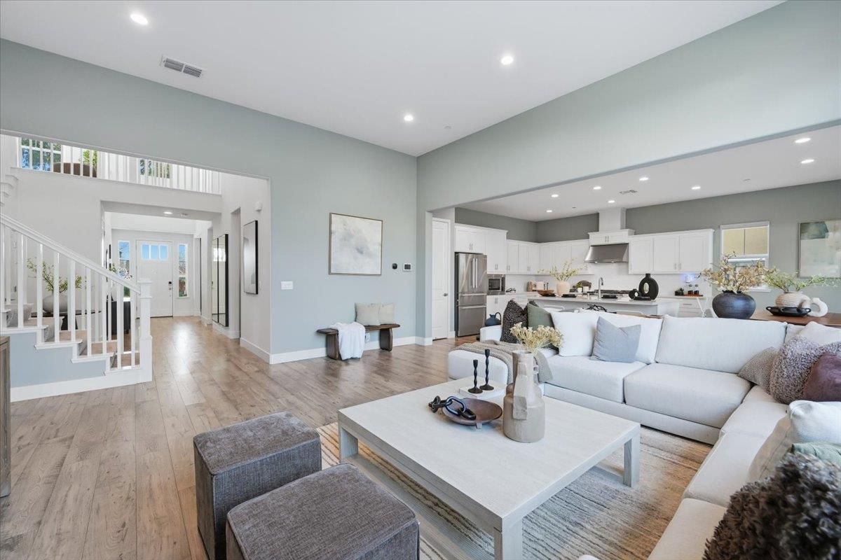 Interior, Kitchen, Living room, Recessed Lighting, Stainless Steel Appliances, Wood Texture Flooring