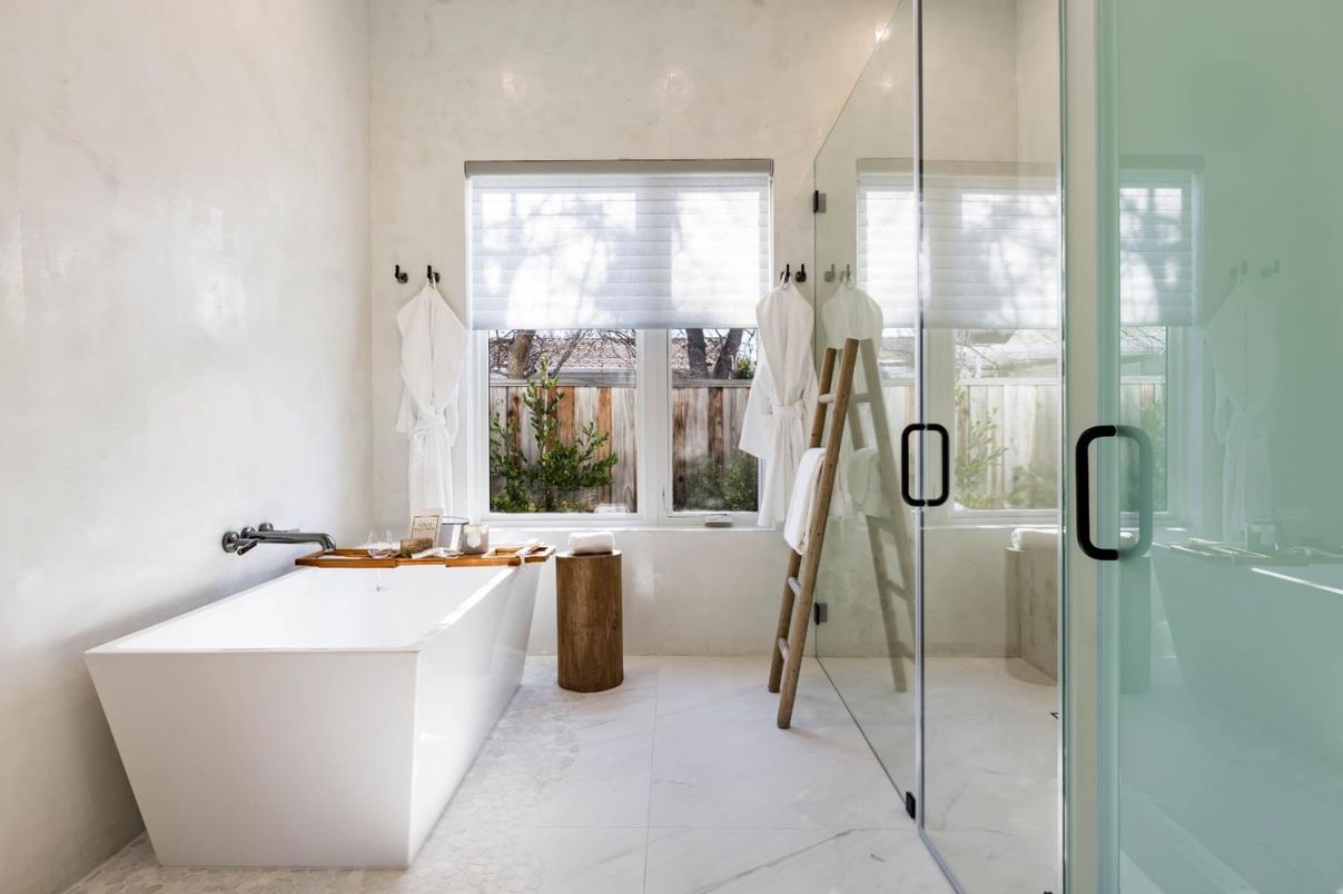 Bathroom, Free Standing Baths, Glass Shower, Interior, Marble