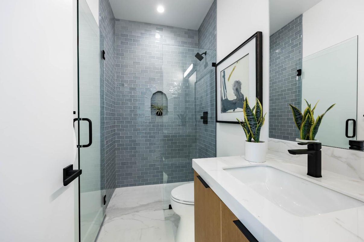 Bathroom, Glass Shower, Interior, Marble, Recessed Lighting