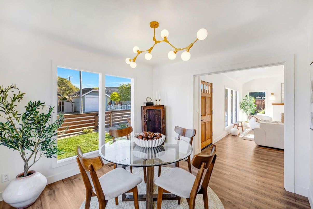 Dining room, Interior, Pendant Lights, Wood Texture Flooring
