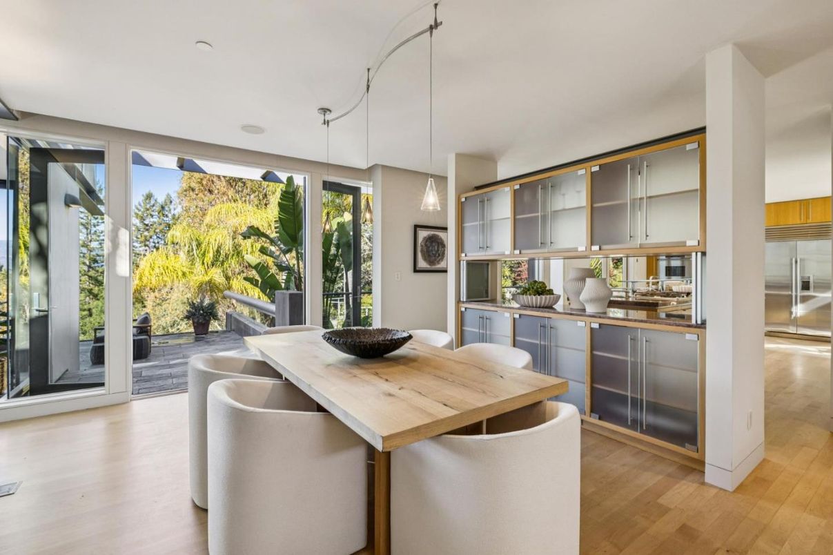 Dining room, Interior, Pendant Lights, Recessed Lighting, Wood Texture Flooring